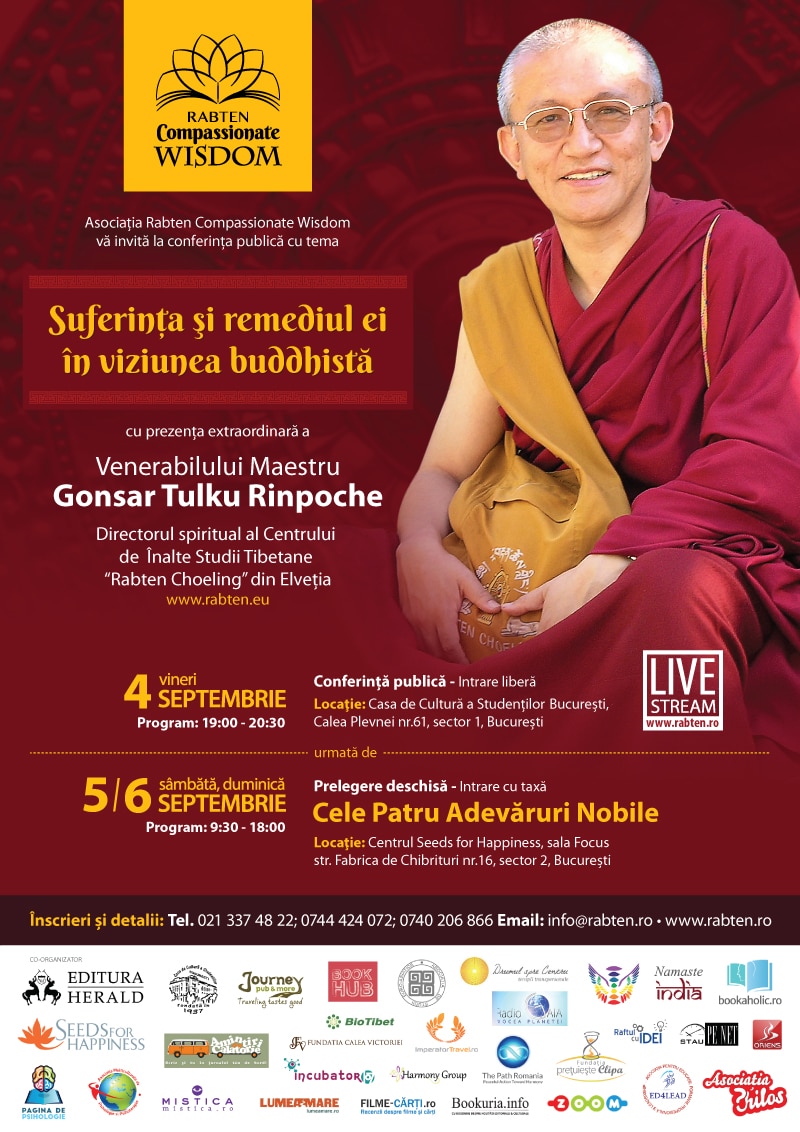Gonsar Tulku Rinpoche revine în perioada 4-6 Septembrie la București